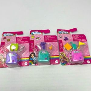Barbie Chelsea Back To School on the go sleepover Backpacks x3 Doll Accessories